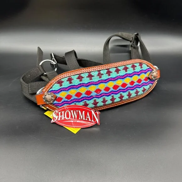 Showman Nylon Bronc Halter Aztec Western Brown Leather Teal Pink Purple Stripes - Picture 1 of 9